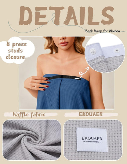 Ekouaer Waffle Robes Towel Wrap for Women Bath Wrap Lightweight Spa Robe