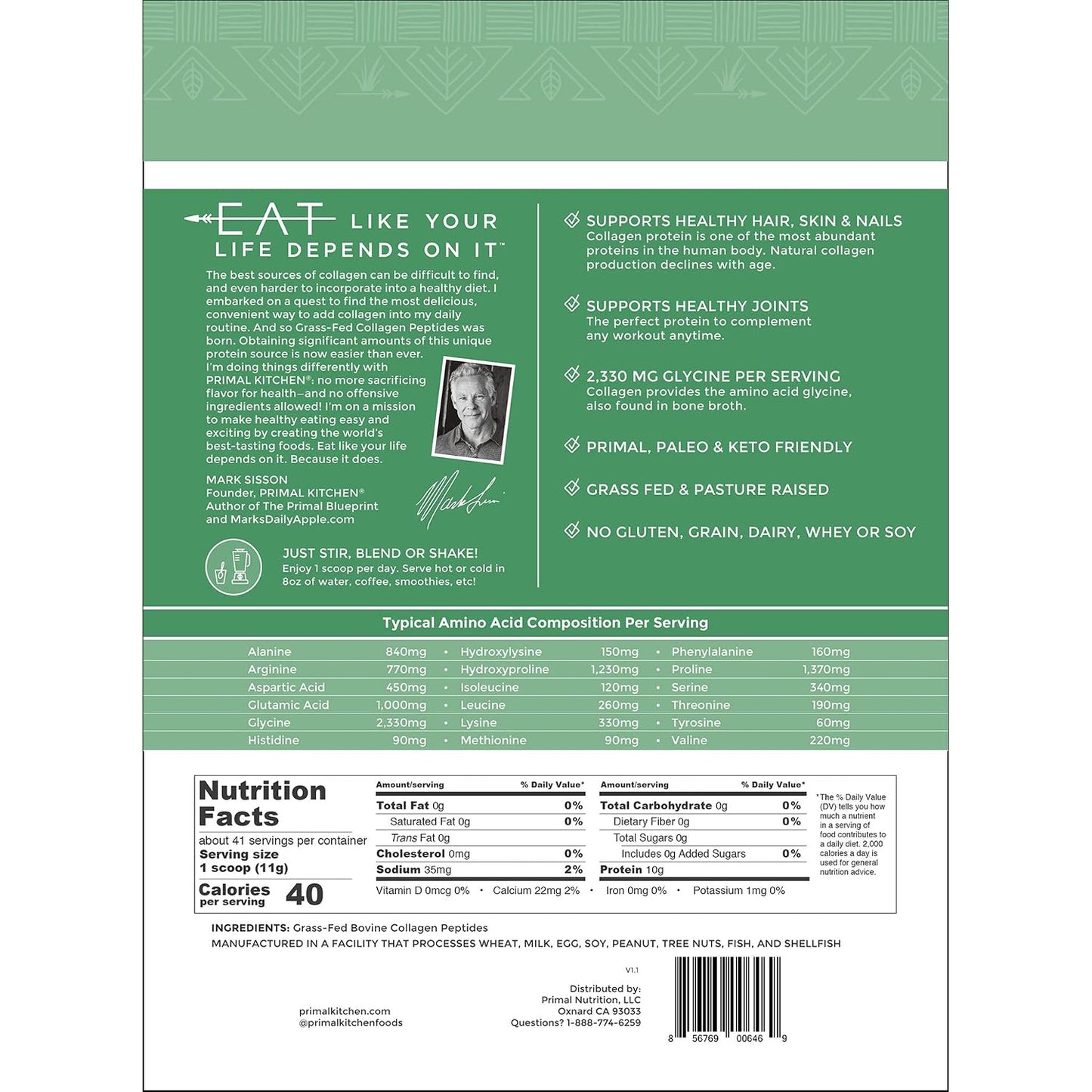 Primal Kitchen Matcha Collagen Keto Latte Powder, Sugar-Free Collagen Peptides, 9.33 Ounces