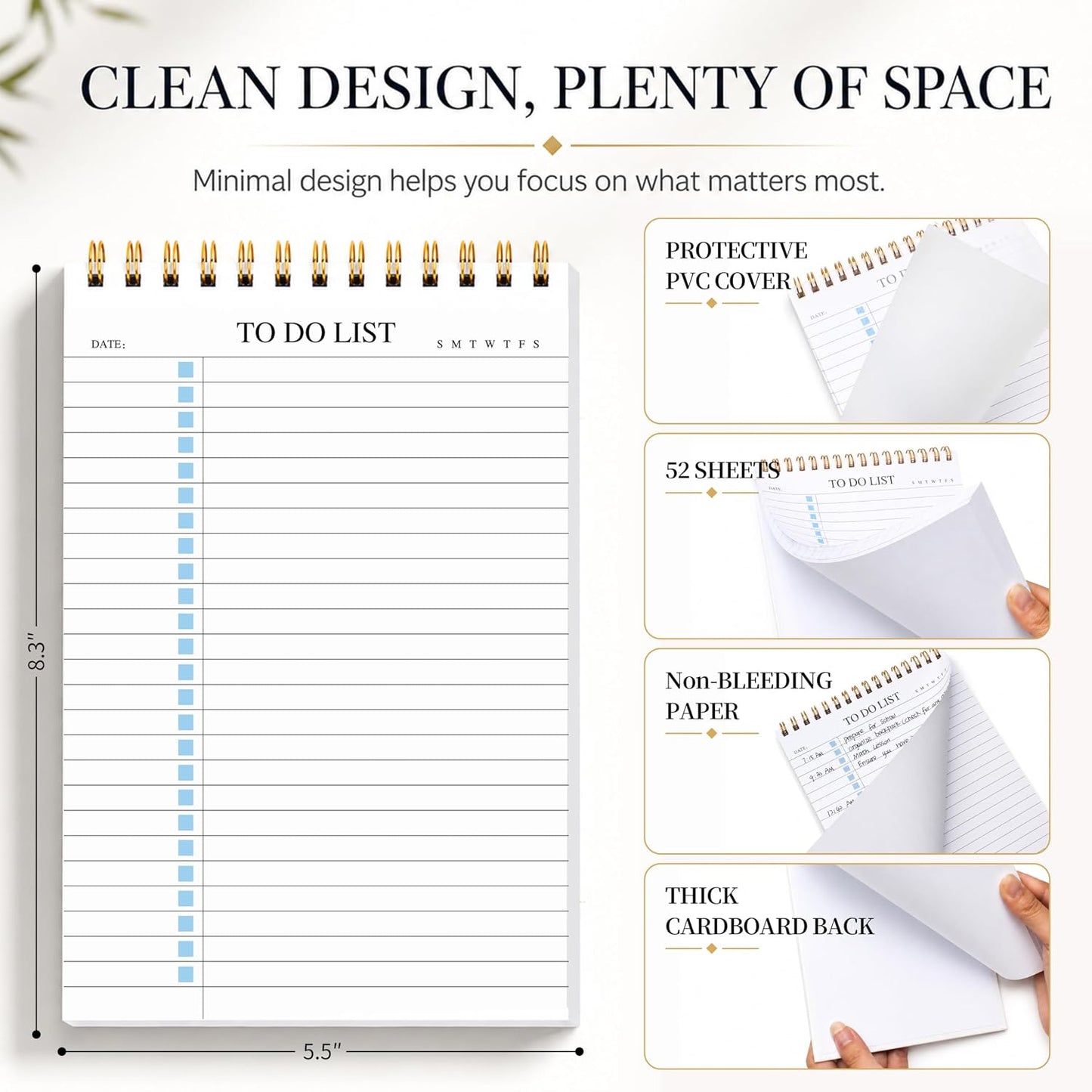 To Do List Notepad 3 Pack, Undated Daily Planner Notepad With To Do List Notebook Checklist Planner Spiral Waterproof Notepad for Office Supplies, School Planner, 52 Sheets/Pack, 5.5"*8.3" A5 Size