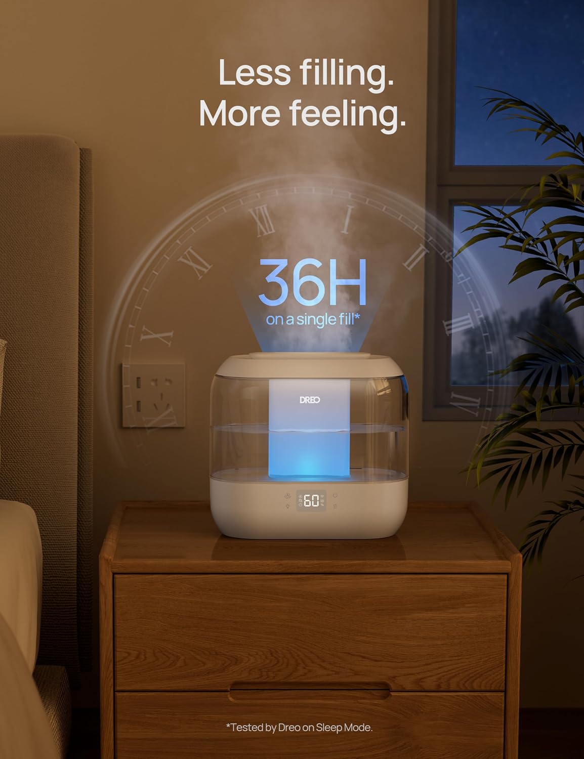 DREO 4L Smart Cool Mist Humidifiers for Bedroom HM311S Black | Top Fill, Quiet Sleep 28 dB, 36H Runtime for large room, Touch/APP/Voice Control, Nightlight, ideal for Baby, Plants, Nursery