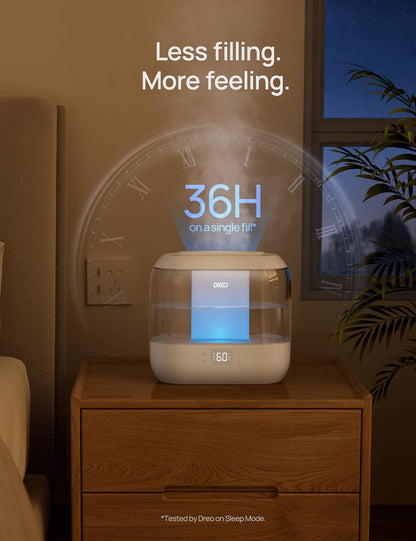 DREO 4L Smart Cool Mist Humidifiers for Bedroom HM311S Black | Top Fill, Quiet Sleep 28 dB, 36H Runtime for large room, Touch/APP/Voice Control, Nightlight, ideal for Baby, Plants, Nursery