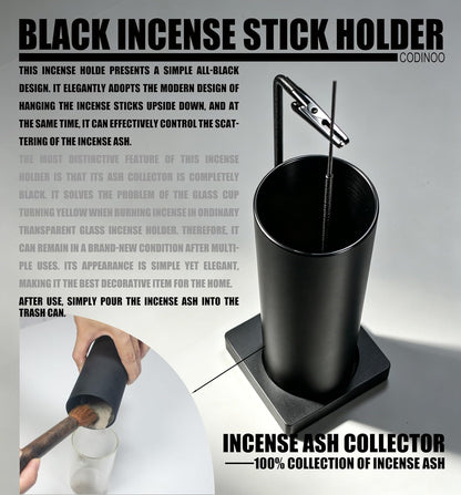 Incense Holder for Sticks,Incense Burner Holder,Modern Incense Holder for Stick with Glass Ash Catcher,Insence-Stick Holder [Anti-Ash Flying] for Yoga Spa (Upside Down Full Black)