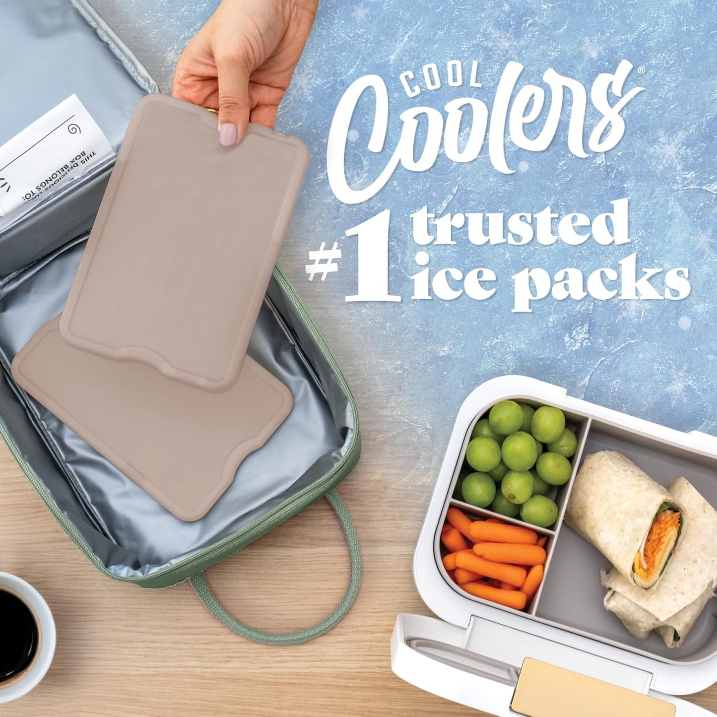Cool Coolers by Fit & Fresh 4 Pack XL Slim Ice Packs, Quick Freeze Space Saving Reusable Ice Packs for Lunch Boxes or Coolers
