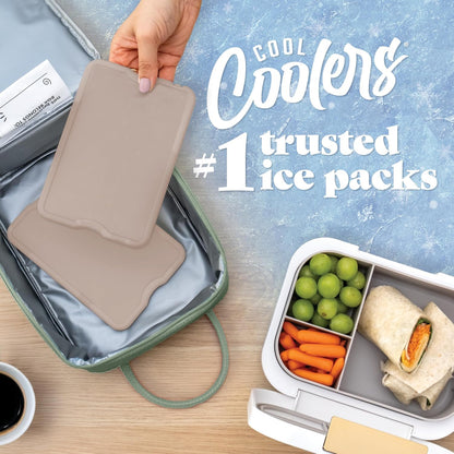Cool Coolers by Fit & Fresh 4 Pack XL Slim Ice Packs, Quick Freeze Space Saving Reusable Ice Packs for Lunch Boxes or Coolers