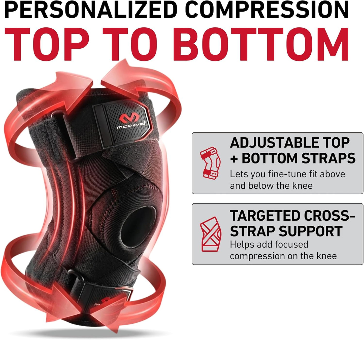 McDavid Knee Brace Support with Side Stays, Compression Knee Sleeve & Cross Straps for Patellar Tendon Support, Tendonitis, Arthritis Pain Relief, Recovery, Knee Brace for Men and Women