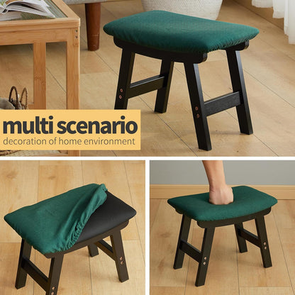 Foot Stool Ottoman Foot Rest Under Desk,Small Stool for Living Room, Bedroom and Kitchen (Brown Legs - Beige Stool Surface)