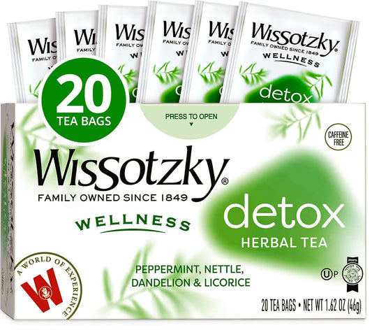 Wissotzky Wellness Detox Herbal Tea, 20 Tea Bags | Caffeine Free | Natural Cleansing Support | With Peppermint, Nettle, Dandelion & Licorice | Herbal Tea for Gentle Detox & Wellness