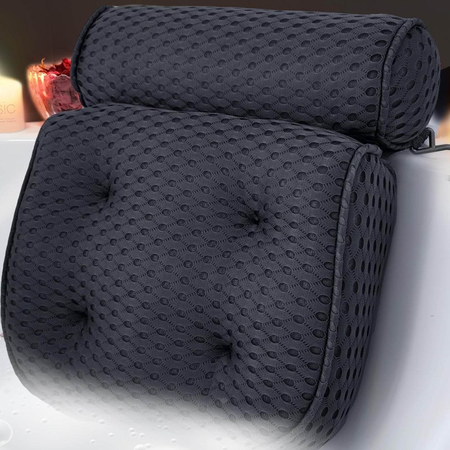 AEROiVi Luxury Bath Pillows for Tub，Bath Pillow Bathtub Pillows for Head and Neck Support Bath Cushion Made from Soft Spacer Mesh Material with Suction Cups,Gray