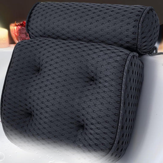 AEROiVi Luxury Bath Pillows for Tub，Bath Pillow Bathtub Pillows for Head and Neck Support Bath Cushion Made from Soft Spacer Mesh Material with Suction Cups,Gray