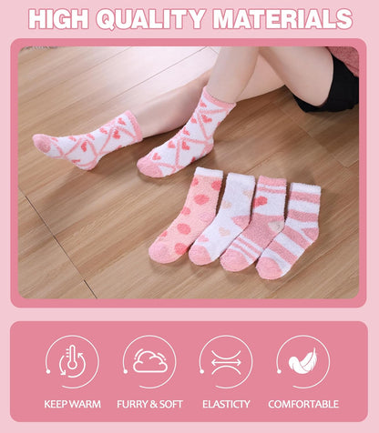 LANLEO 5/6 Pairs Womens Super Soft Fuzzy Plush Warm Winter Home Sleeping Slipper Socks