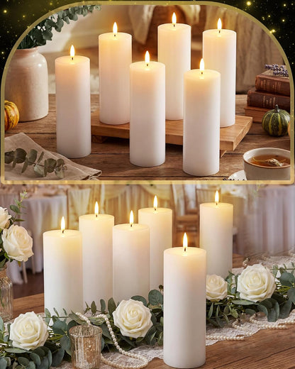 VIHOSE 12 Pack White Flameless Candles Set with Remote and Timer Flickering Flameless Battery Candles Flat Top LED Pillar for Wedding Outdoor Home Festival Decoration(D 3'' H 4'' 5'' 6'')