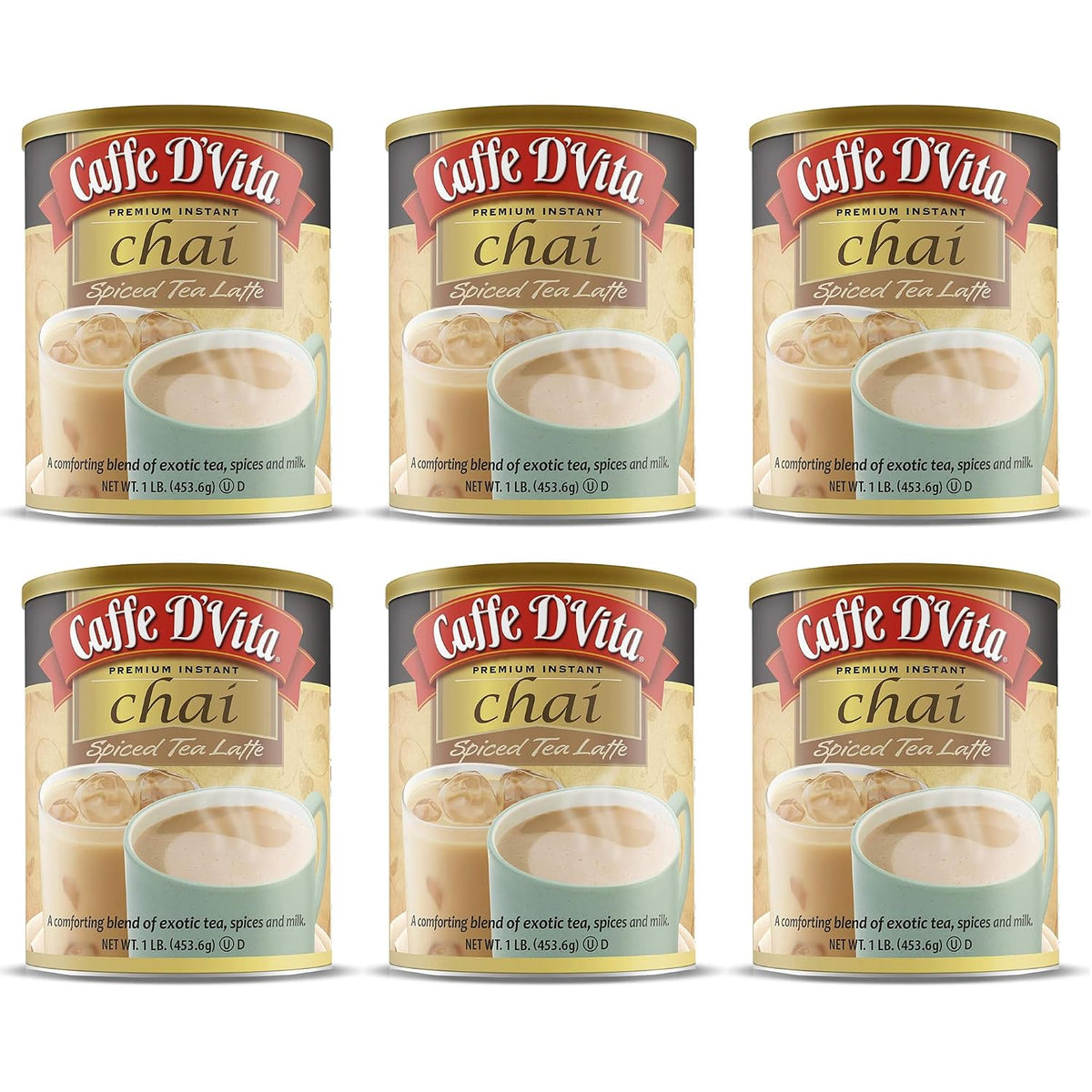 Caffe D'Vita Spiced Chai Latte Mix - 1 Lb Can, 6-Pack