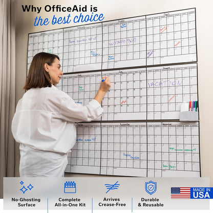 Large Dry Erase Calendar for Wall 36x48, Big Classroom Giant Month, Undated Reusable Family Monthly, Rolled Whiteboard White Board, Calendar Dry Erase Planner for Wall Erasable Large Office 48x36