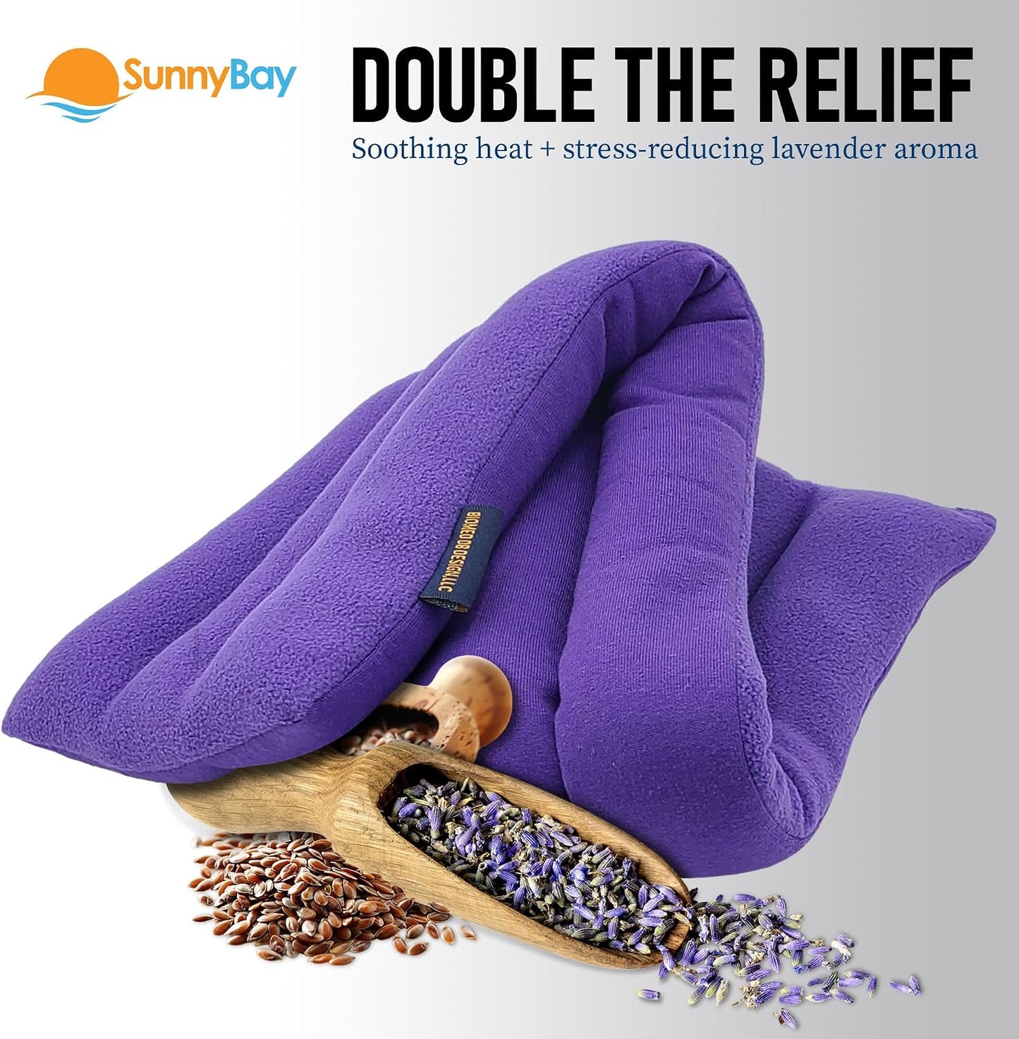 SunnyBay Lavender Microwave Heating Pad, 26" Long Microwavable Neck Wrap & Heat Pack for Moist Hot Therapy, Heated Neck Warmer for Neck, Shoulder & Back Pain Relief, Flaxseed Filling, 26x6, Purple