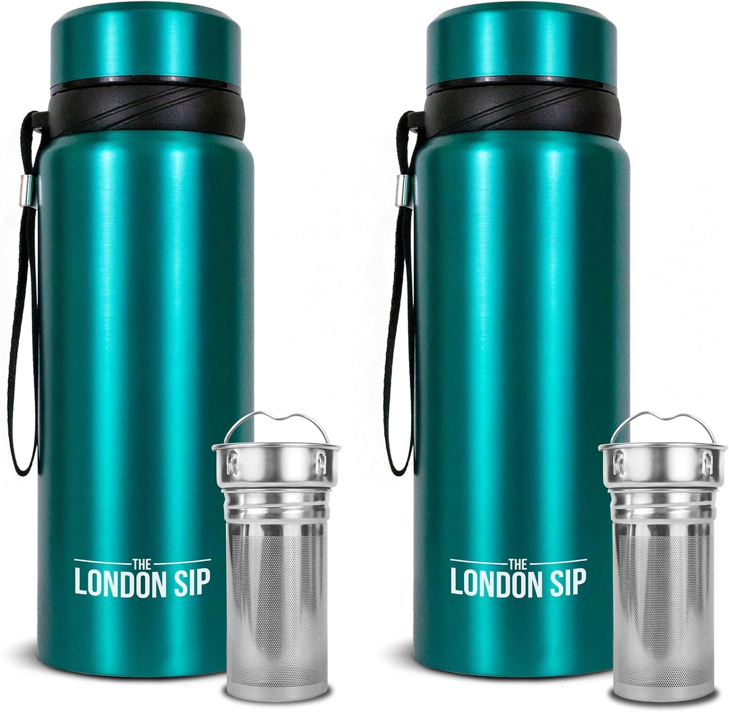 London Sip 25 oz Multi-Function Travel Mug and Tumbler Tea Infuser Water Bottle Fruit Infuser Flask Hot and Cold Double Wall Stainless Steel Coffee Thermos, Zen Black