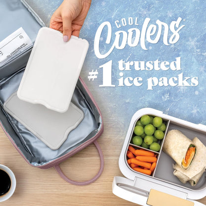 Cool Coolers by Fit & Fresh 4 Pack XL Slim Ice Packs, Quick Freeze Space Saving Reusable Ice Packs for Lunch Boxes or Coolers