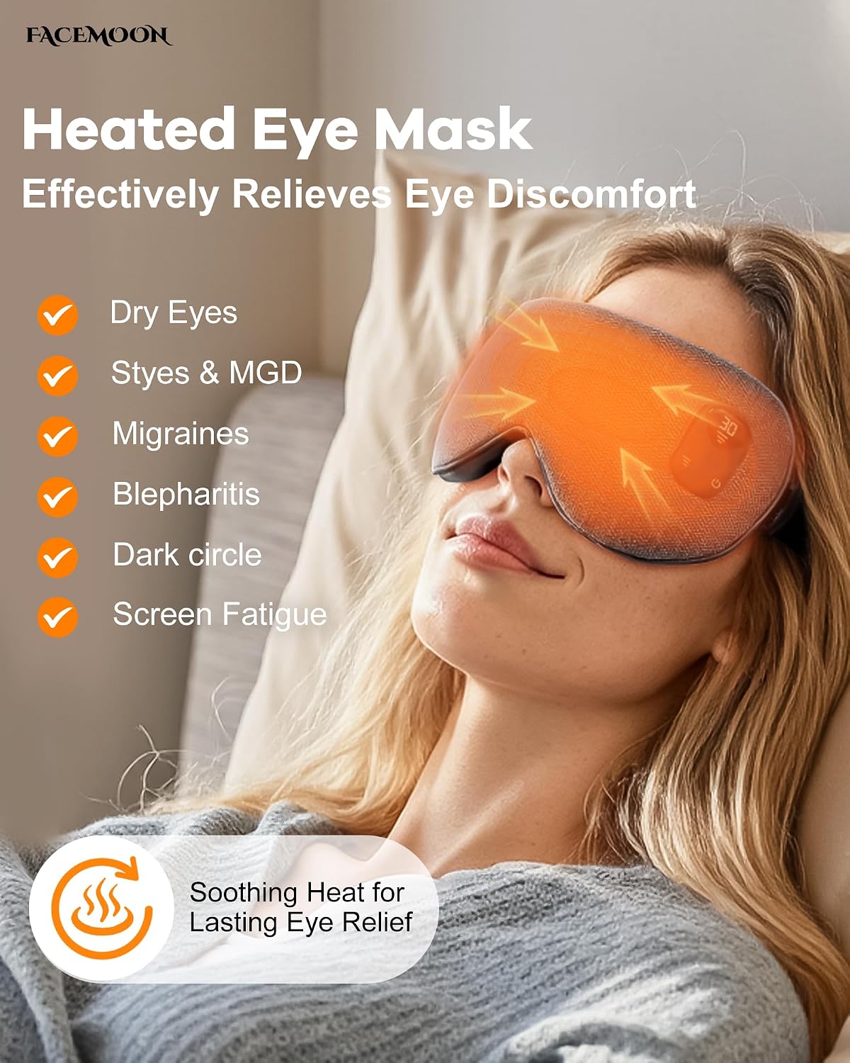 Cordless Heated Eye Mask for Dry, Tired Eyes, Hot Compress with Flaxseed Nose Bridge for Better Blackout & Focused Warmth, Rechargeable Warm 3 Heat Levels, 4 Timers, No Microwave Needed, Pink