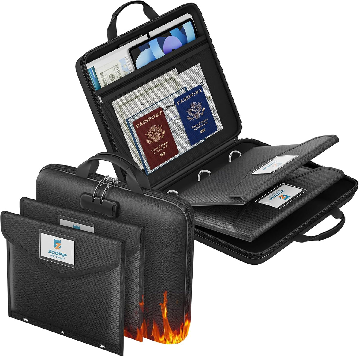 Fireproof Binder Organizer with 20 Pack Binder Pockets & Lock,Black
