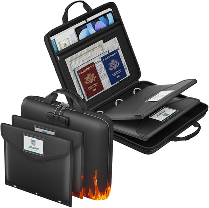 Fireproof Binder Organizer with 20 Pack Binder Pockets & Lock,Black