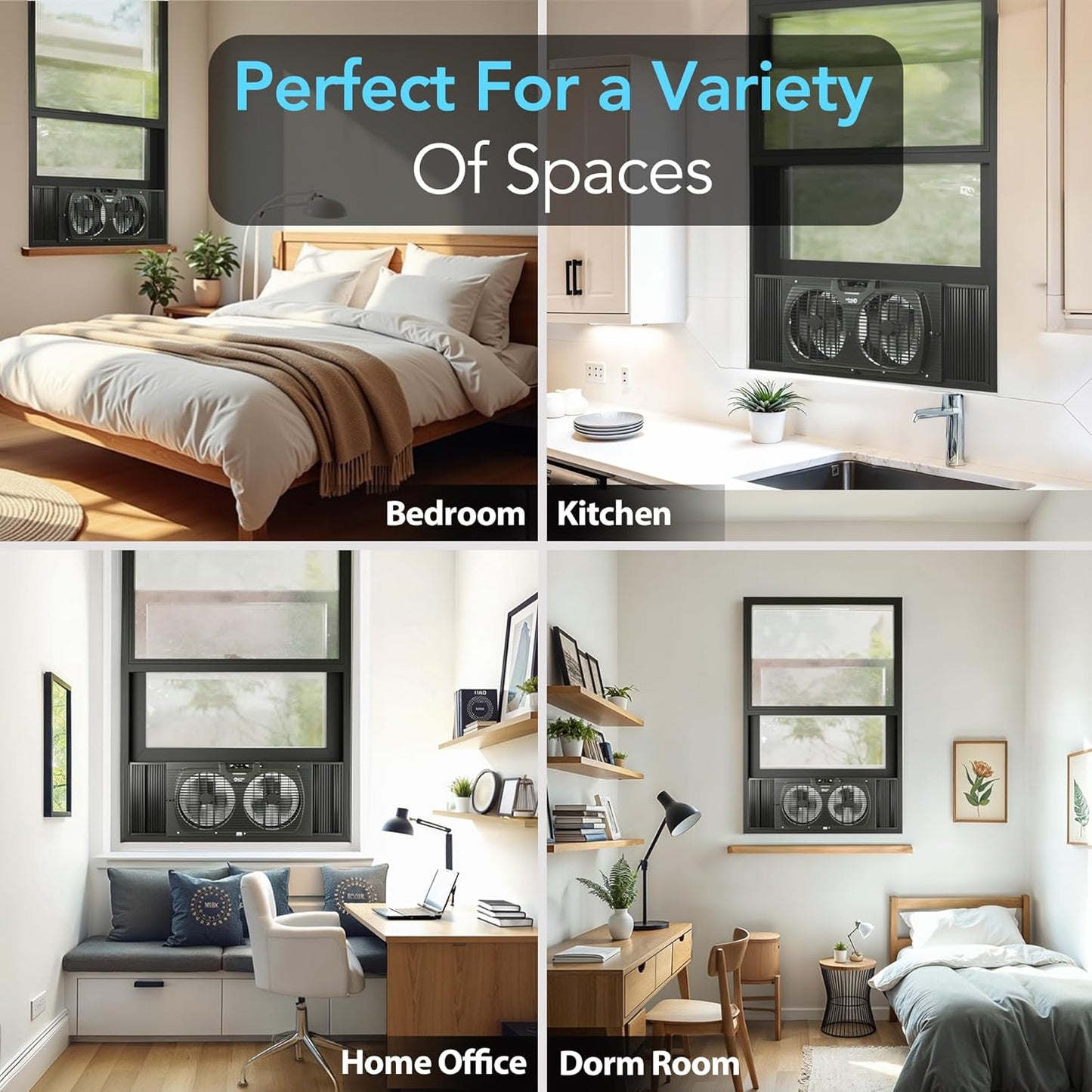 Comfort Zone Twin Window Fan with Reversible Airflow Control, 9 inch, Auto-Locking Expanders, 2 Speed Fan, Dual Fan, Exhaust, Airflow 9.84 ft/sec, Ideal for Home, Kitchen, Bedroom & Office, CZ319WT