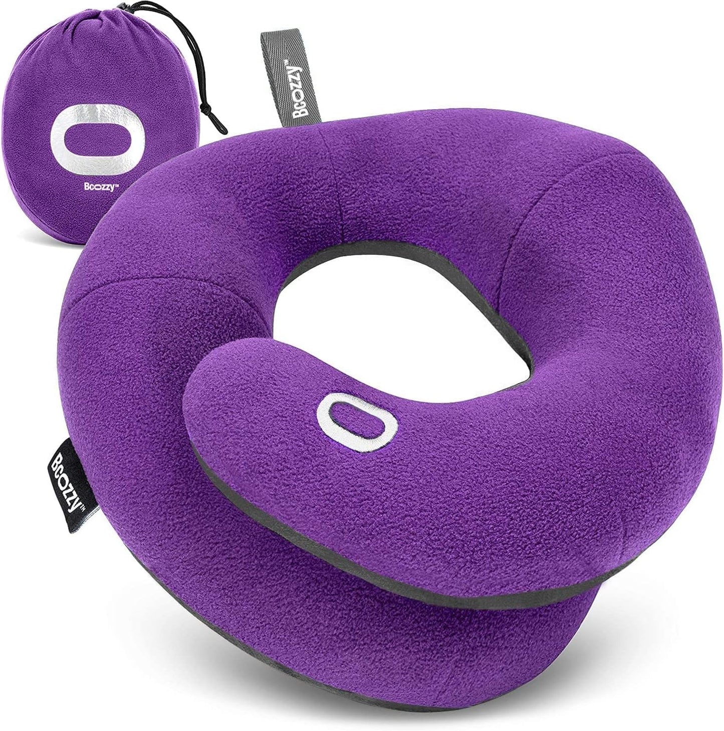BCOZZY Travel Neck Pillow for Airplane– Patented Double Support for Head, Neck, and Chin. Best for Long Flights, Plane Sleeping, and Car Rides. Adjustable Size. Fully Washable. Carry Bag. Large, Black