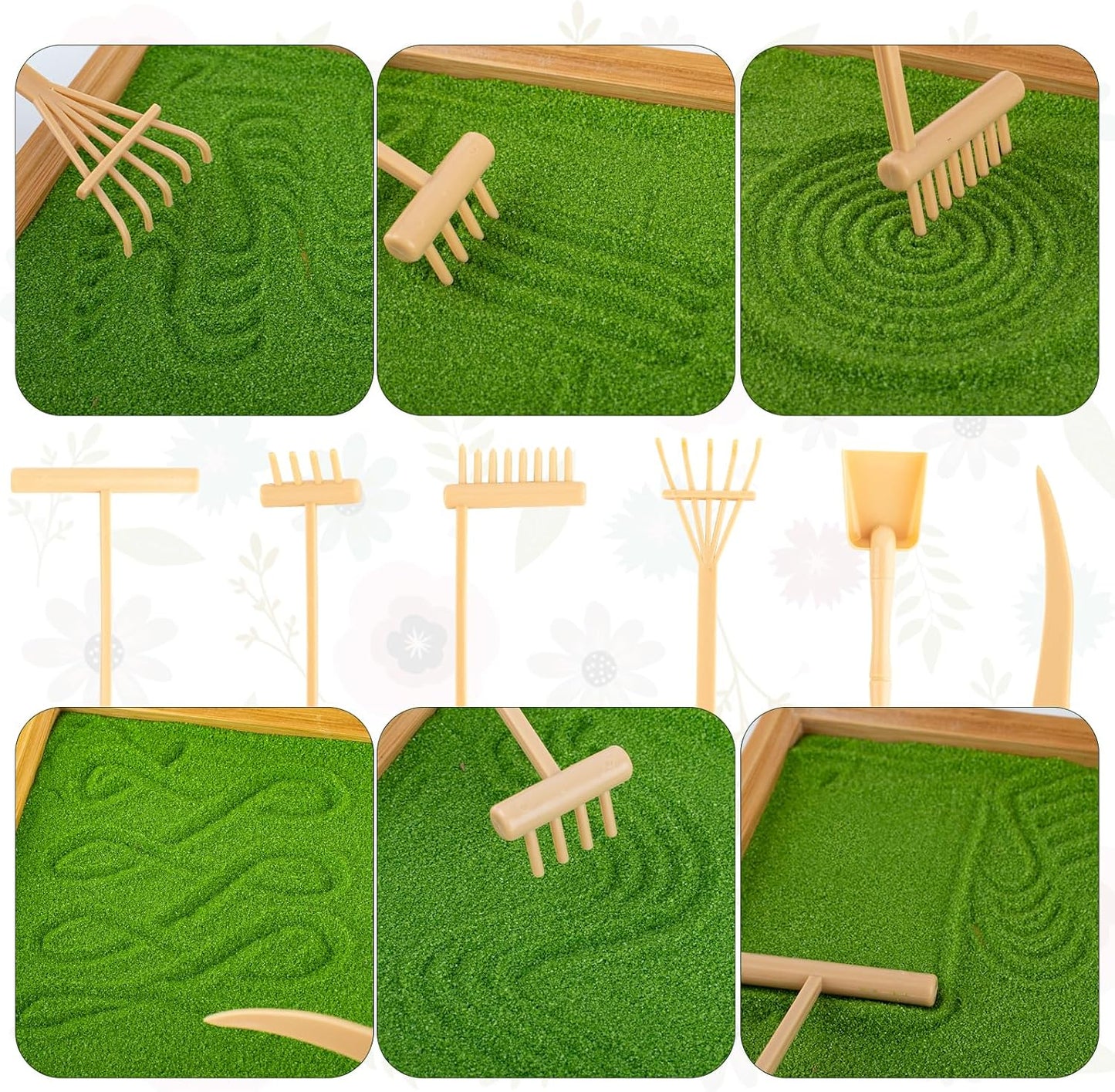31 Pcs Zen Garden Kit for Desk, Mini Zen Sand Garden with Wooden Tray & Rake, Japanese Gift Set for Home, Office Desk Decor