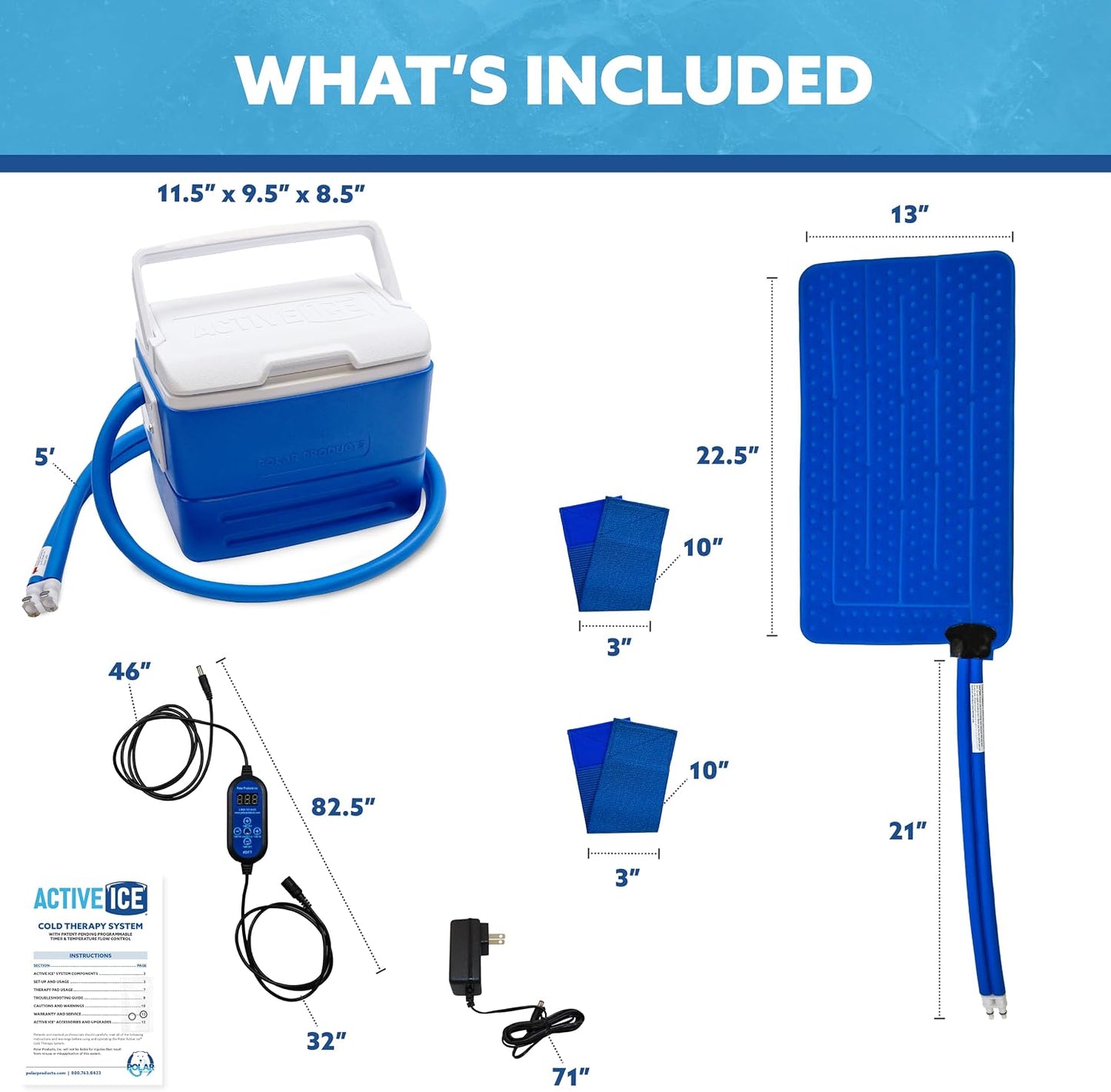 Polar Active Ice 3.0 Cold Therapy Ice Machine System with Programmable Timer, Shoulder Compression Pad, Lightweight 9 Quart Cooler Freeze Kit, Quiet Pump, Strong Cryotherapy Pain Relief Treatment