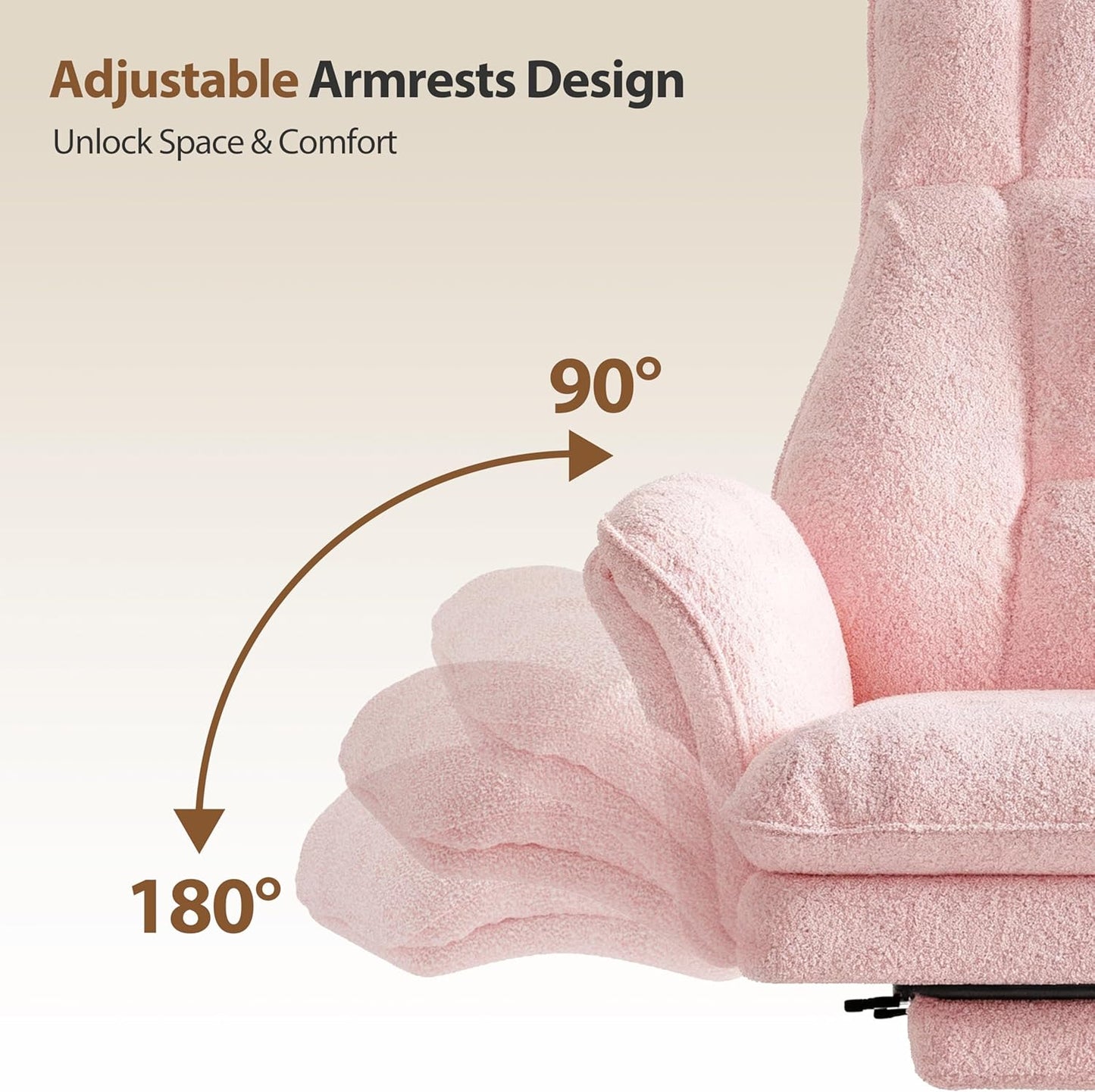 Big and Tall Office Chair, Flip Armrests for Pets & Cross Legged Sitting, Executive Ergonomic Computer Gaming Chair with Foot Rest, Teddy Fleece Wide Seat Reclining Desk Chair, White Vanity Chair