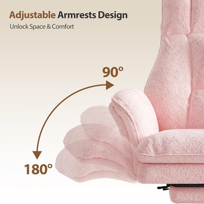 Big and Tall Office Chair, Flip Armrests for Pets & Cross Legged Sitting, Executive Ergonomic Computer Gaming Chair with Foot Rest, Teddy Fleece Wide Seat Reclining Desk Chair, White Vanity Chair