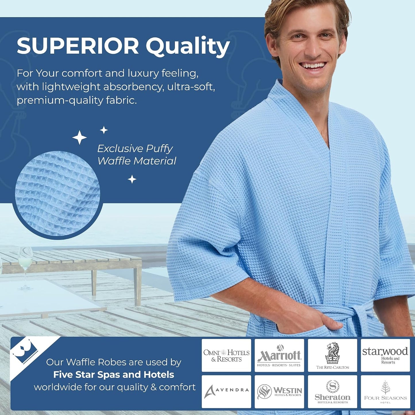 Monarch Square Waffle Spa Kimono Robe for Men or Women