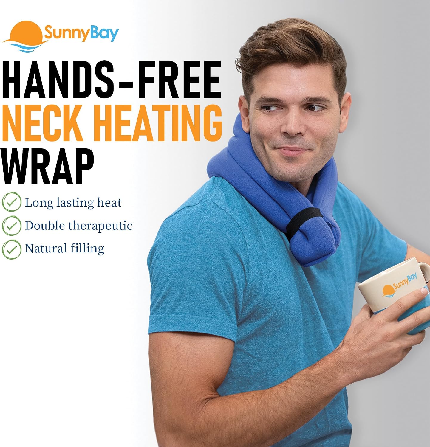 SunnyBay Microwave Heating Pad, Microwavable Heated Neck and Shoulder Wrap, Hands-Free Weighted Moist Hot or Cool Pack, Soft Fleece Cover and Flaxseed Filling, 26 Inch Length, Made in USA, Navy