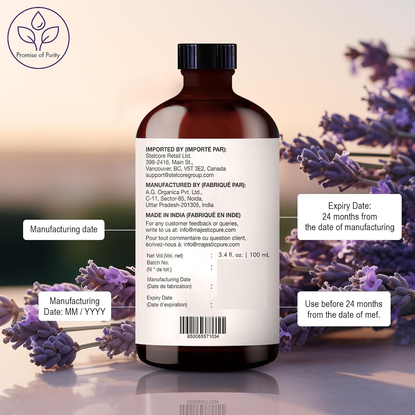 Majestic Pure Essential Oil with Glass Dropper - Essential Oils for Diffuser, Aromatherapy, Soap and Candle Making, Lavender Essential Oil, Lavender Oil, 4 Fl Oz