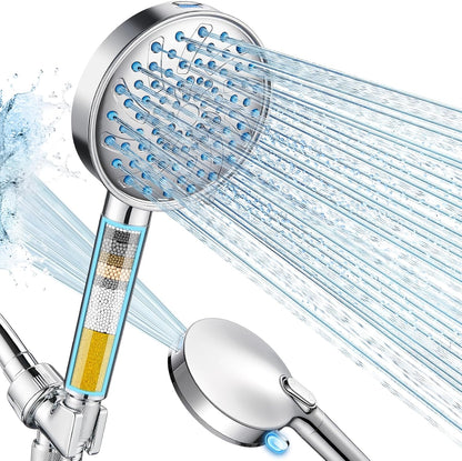 Cobbe Filtered Shower Head with Handheld, High Pressure 6 Spray Mode Showerhead with Filters, Water Softener Filters Beads for Hard Water - Remove Chlorine - Reduces Dry Itchy Skin, Chrome
