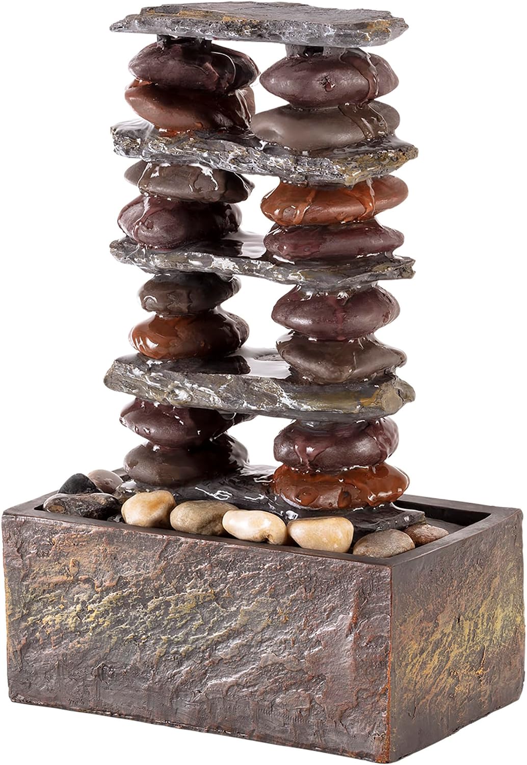 Alpine Corporation WIN1138 13" Indoor Tabletop Tiering Bowls Water Fountain with LED Lights – Cascading Water Feature for Home, Office, Meditation, and Relaxation, Dark Gray