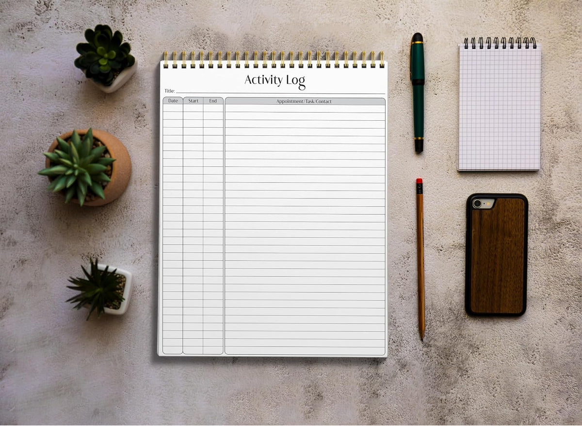 Better Office Products Activity Log Notepad, 8.5" x 11", Planning Note Pad, 50 Sheets, Double-Wire Spiral, Daily Time Tracking Productivity Checklist Organizer,(1 Pack)