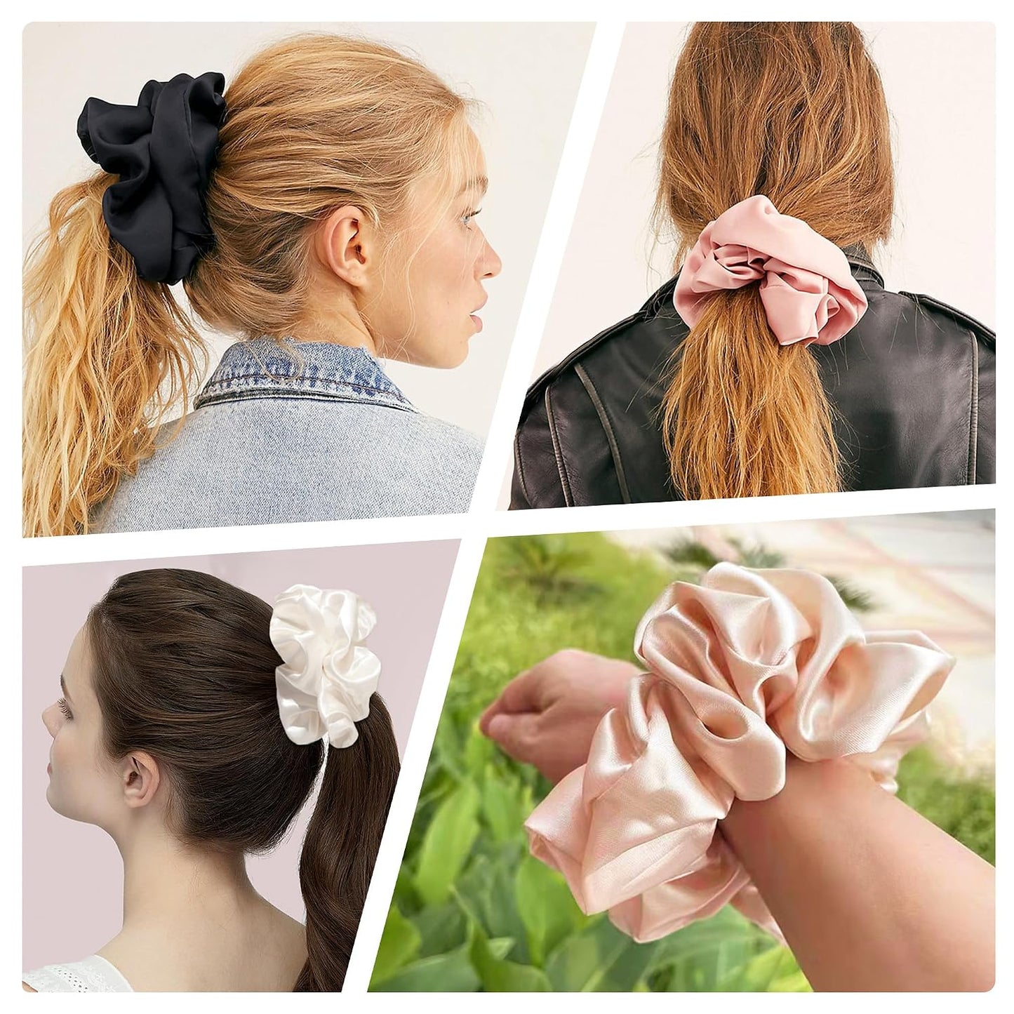16 Pcs Scrunchies for Women - Black Satin Silk Scrunchies for Girls Hair Ties Elastics Bands Ponytail Holder Hair Accessories