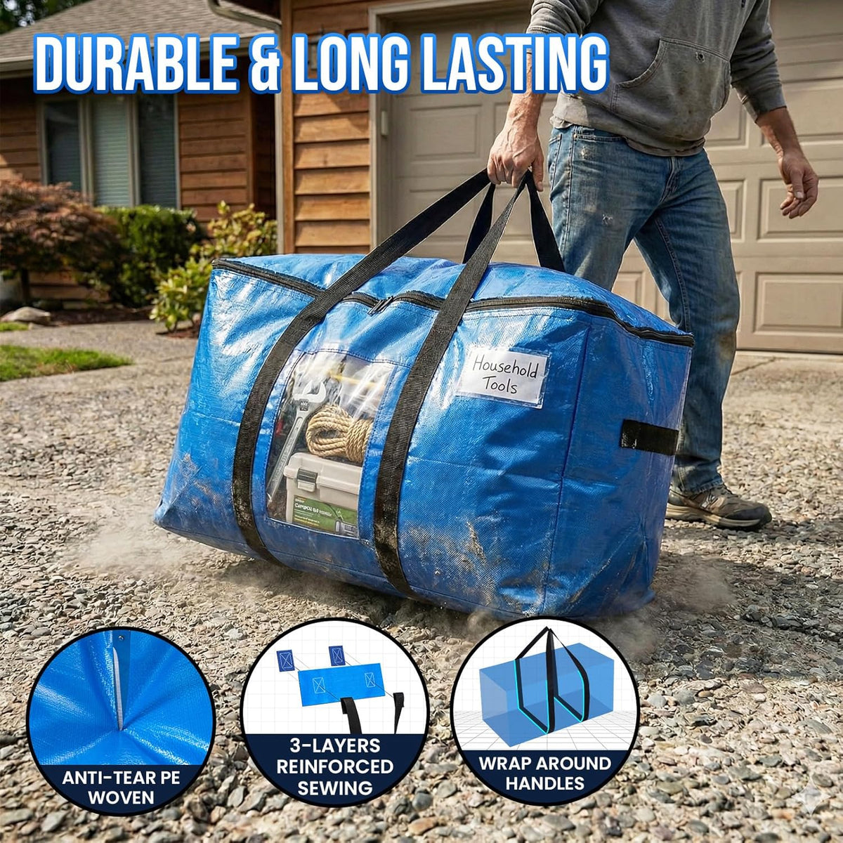 TAILI Blue Extra Large Moving Bags,Storage Bags with Visible Window