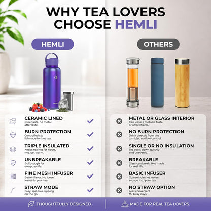 22 oz Ceramic Lined Tea Infuser Travel Tumbler, Micro-Mesh Stainless Steel Infuser, Pure Taste Ceramic Interior, Triple Insulated 12hr Hot Cold, Dual Sip & Straw Lid, Scratch-Resistant