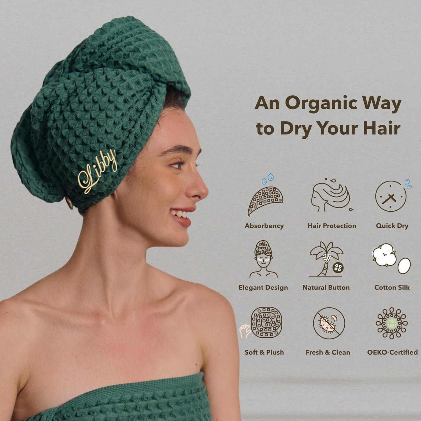 Luxury Organic Japanese Cotton Hair Drying Waffle Towel Wrap for Women | Absorbent, Quick-Dry Head Turban for Shower, Sauna, Spa | Extra Large for Long, Curly, Straight Hair With Button (White, 1 Pc)