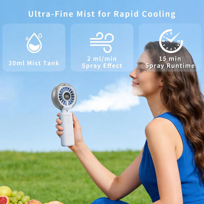 VEWINGL Portable Misting Fan, 110° Foldable Handheld Fan, 5 Speed