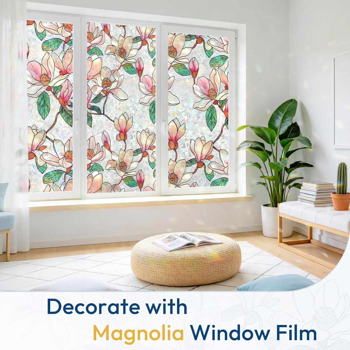 rabbitgoo Rainbow Window Privacy Film, Stained Glass Cling, 17.5" x 78.7"