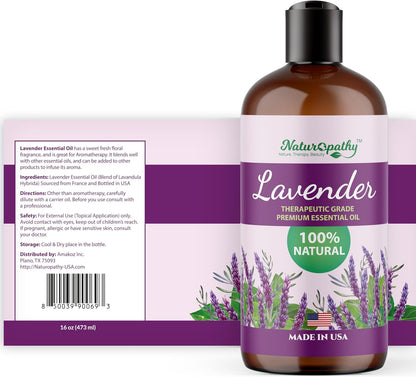 Naturopathy Lavender Essential Oil, 100% Natural Therapeutic Grade, Premium Quality Lavender Oil, 4 fl. Oz - Perfect for Aromatherapy and Relaxation