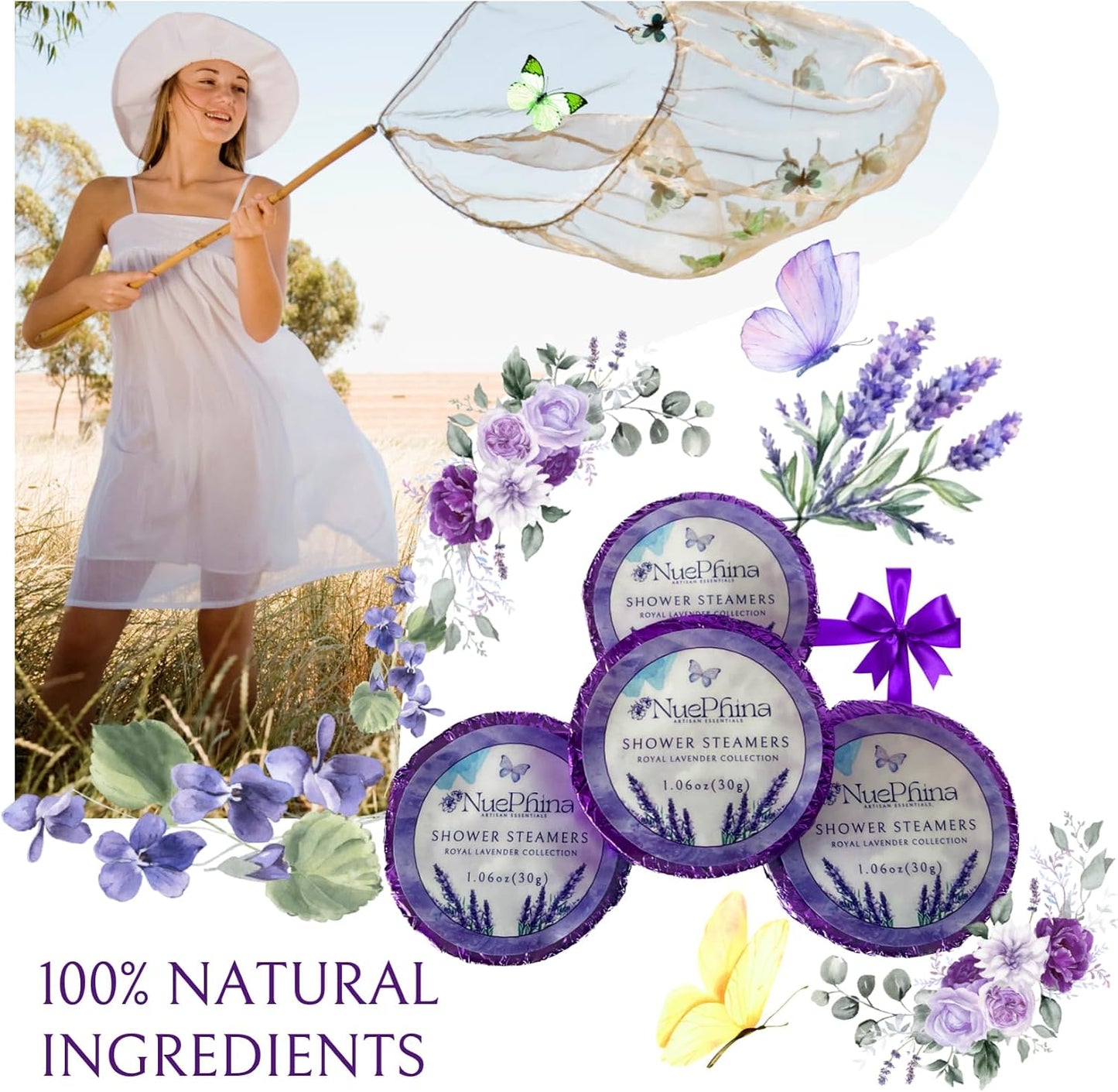 Luxury Lavender Shower Steamers, The Premium Gift for Women. 100% Natural Ingredients with Pure Essential Oils. Enjoy a Calming, Relaxing and Long-Lasting Aromatherapy Spa-Like Experience at Home.