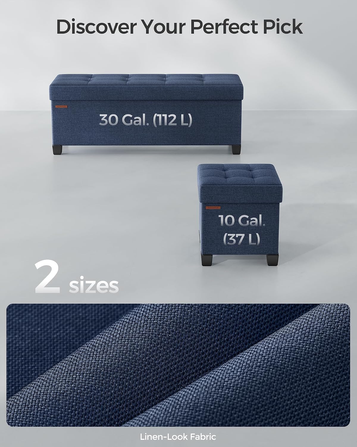 SONGMICS Storage Ottoman, Small Ottoman Foot Rest with Legs, 12.6 x 15.7 x 13.2 Inches Foot Stool, Load up to 660 lb, for Living Room, Bedroom, Dorm, Slate Gray ULSF012G01