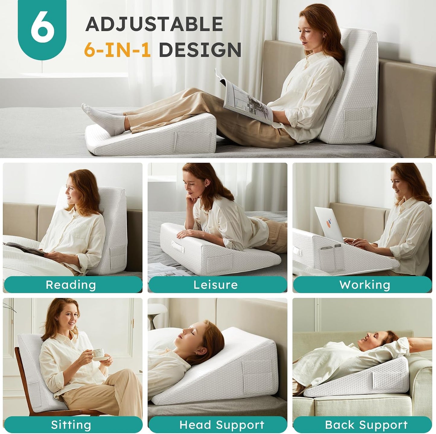 Bedluxe Wedge Pillow, 10 inch Bed Wedge Pillow for Headboard, Pillow Wedge for Acid Reflux Relief, Sleeping, Back Pain Relief, Snoring, Triangle Pillow Wedge, White/Grey