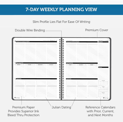 Planner Pad Spiral Bound July 2026 – June 2027 / Academic Year 8 1/2" x 11" Large 3-Tier Funnel Down 12 Month/Weekly Size Organizer, Greenish Grey Cover/Soft Green Ink