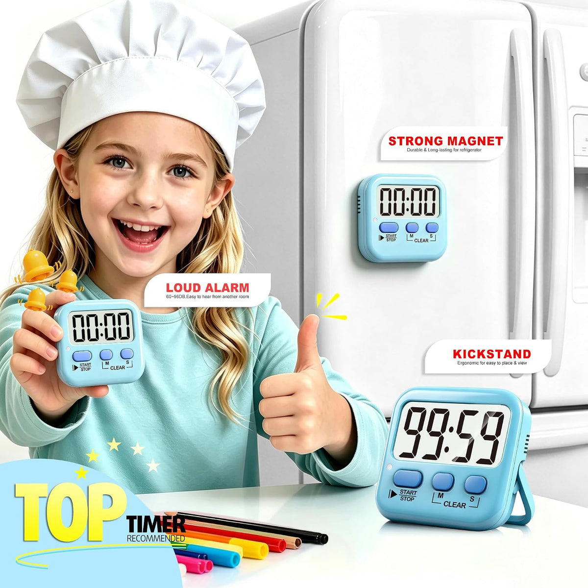 Antonki 2 Pack Digital Timer for Kids Classroom Kitchen Timers for Cooking