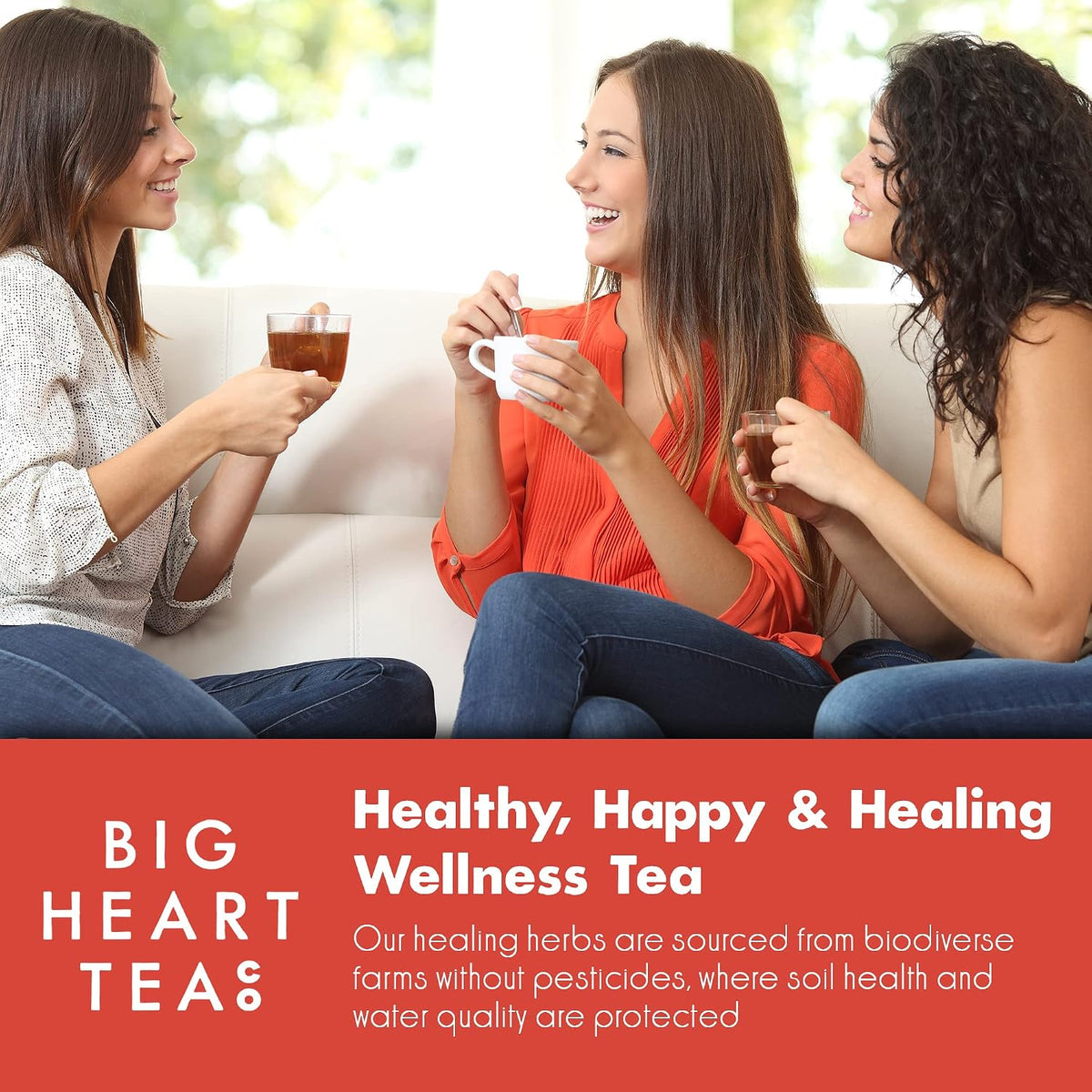 Big Heart Tea Co. Tea Bags - Fiery Masala Chai - Certified Organic, Ayurvedic Herbal Decaf Tea with Small Batch Ground Sweet Herbs and Spices including Adaptogenic Tulsi, Rooibos, Ginger, 50 Pack