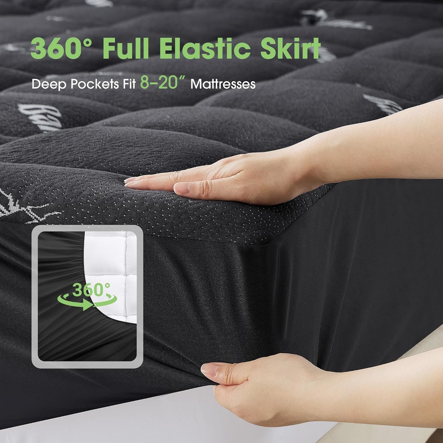 Mattress Pad Queen Size, Cooling Pillow Top Mattress Topper, Ultra Soft Viscose Made from Bamboo, Breathable for Hot Sleepers, Deep Pocket 8"-20", Green