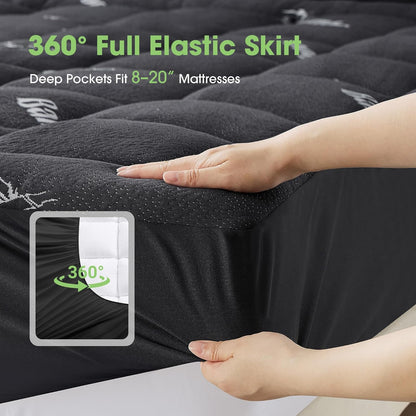 Mattress Pad Queen Size, Cooling Pillow Top Mattress Topper, Ultra Soft Viscose Made from Bamboo, Breathable for Hot Sleepers, Deep Pocket 8"-20", Green
